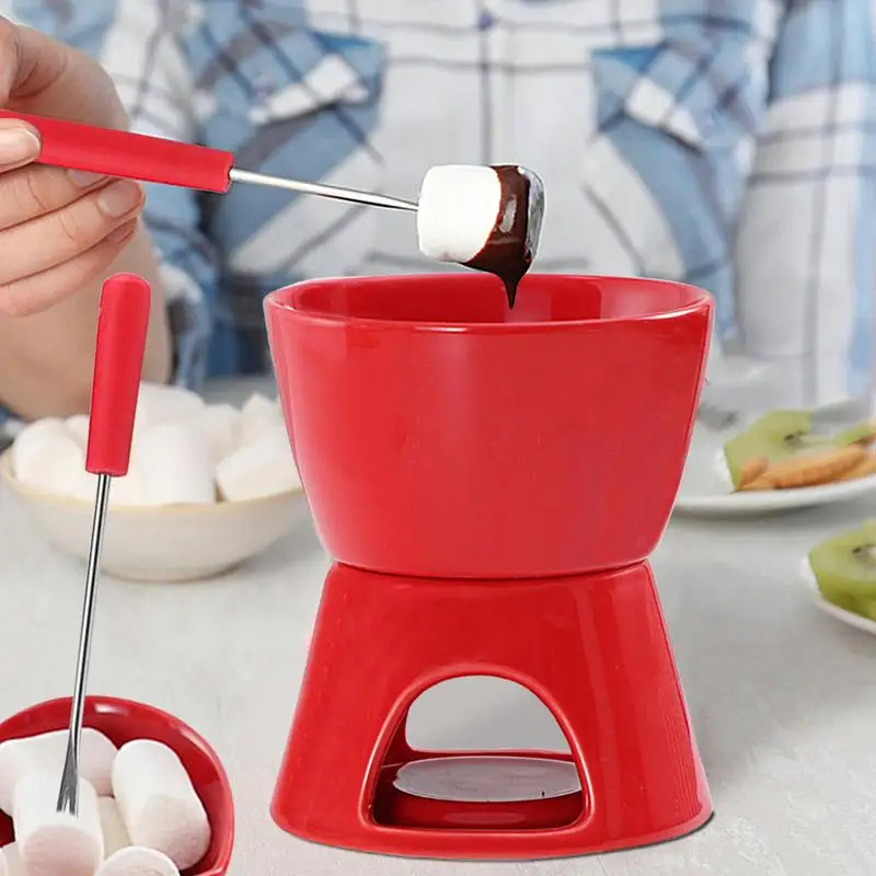 Melting Fondue Cup Ceramic Chocolate Warmer Cup Kit Large Capacity Melt Hot Pot For Picnics Parties Afternoon Teas Beaches