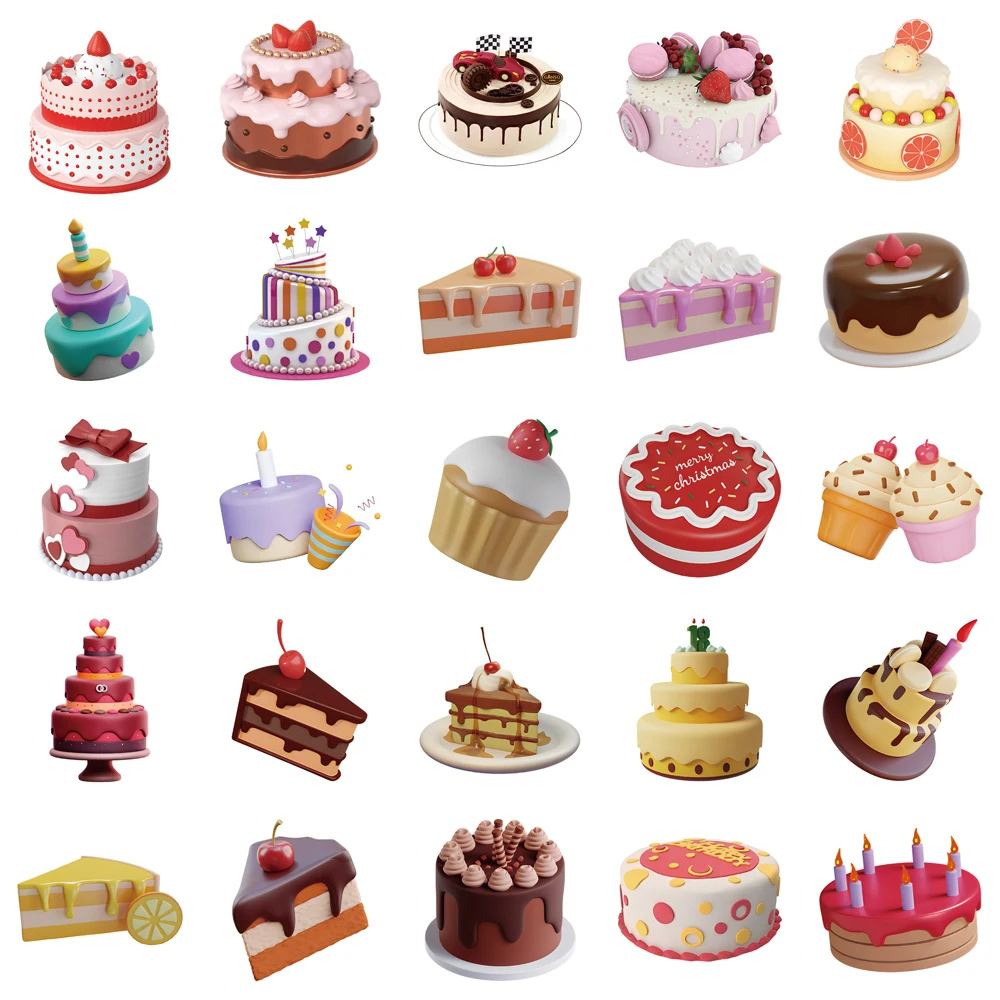 50PCS 3D INS 생일 케이크 Kawaii 스티커 빈티지 DIY 어린이 노트북 수하물 오토바이 노트북 냉장고 데칼 완구