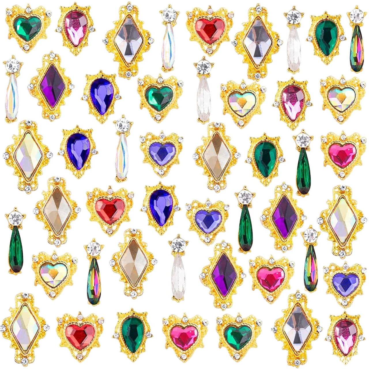 

Nail Art Rhinestone Crystal Heart Drops Charms Golden Big Gems for Nail Art Decoration DIY Handcraft Work Fashion Jewelry Bead