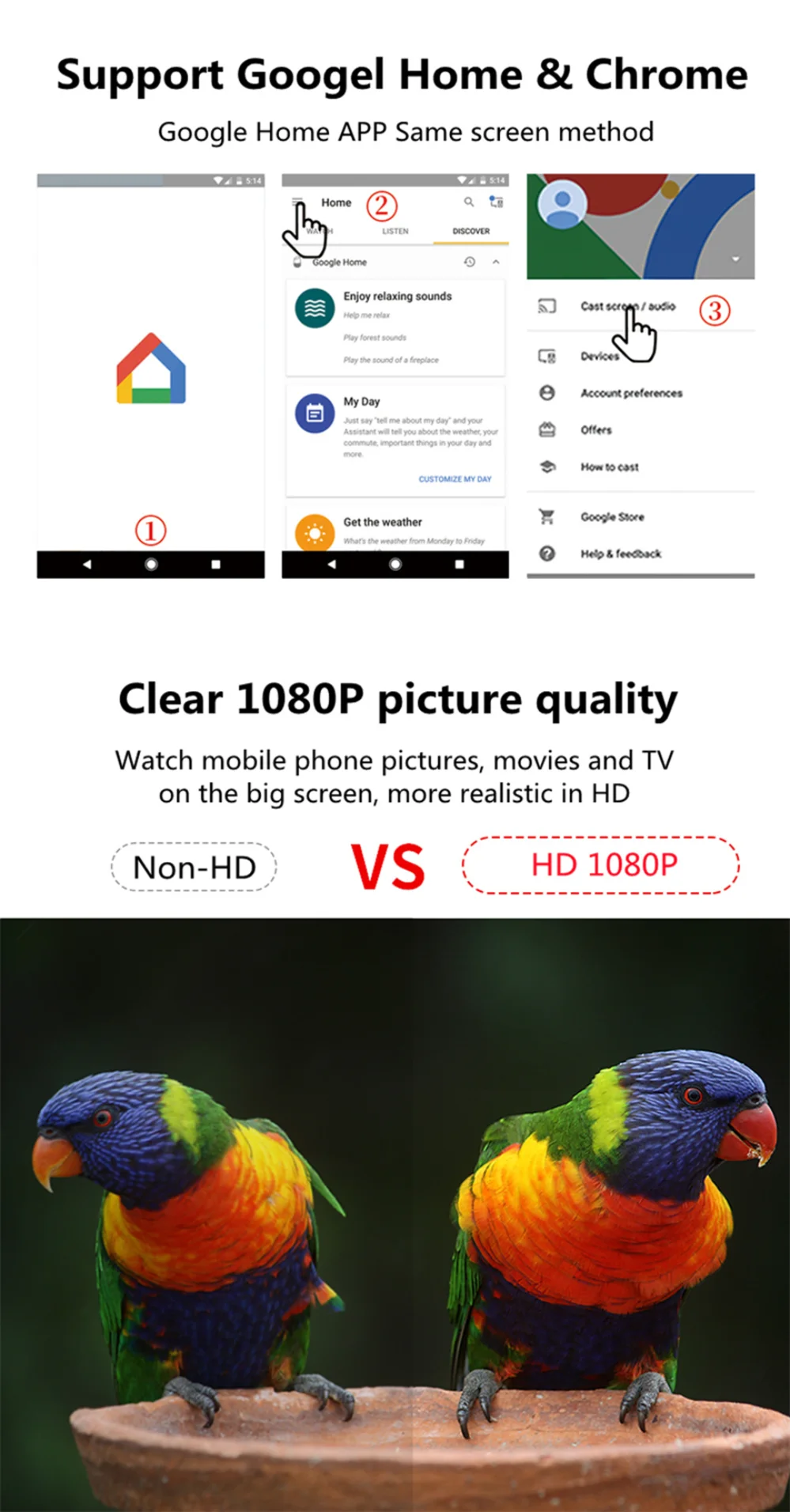 1080P, Display WiFi, Receptor Dongle, Anycast DLNA,