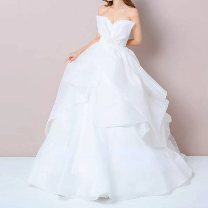 

New French Simple Sexy Off Shoulder Sleeveless Popular Wedding Party Dresses High End Asymmetrical Tiered Ball Gown Elegant Robe