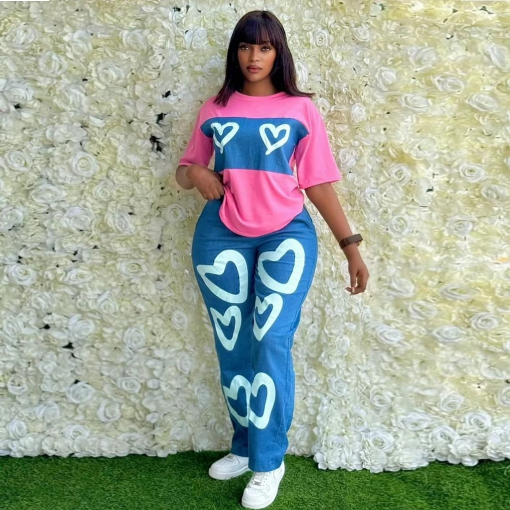 thumbnail image 1 of Conjunto de 2 piezas para mujer, ropa africana Dashiki, nueva moda de verano y otoño, top de manga corta y pantalón, traje de fiesta para mujer, conjuntos a juego, 1 of 5