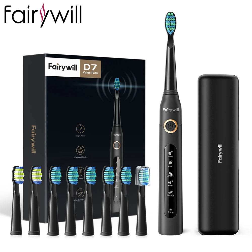 Fairywill D7 Sonic Spazzolini Elettrici Per Adulti Bambini 5 Modalità Smart Timer Ricaricabile 8 Testine Per Spazzolino Super Sbiancanti