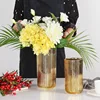 Simple electroplated striped gold solid color flower arrangement Ceramic vase Modern decoration vase home decoration ins 3