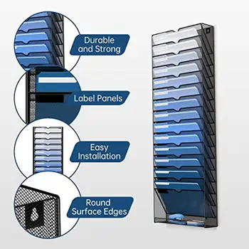 16 Tier Wall File Holder Organizer Papers Mails Folders Magazine Office & Home Organization Strong Steel Mesh Design Easy 3