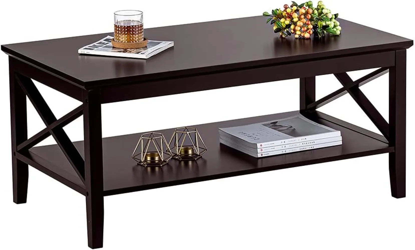 Oxford Coffee Table with Thicker Legs, Espresso Wood Coffee Table with Storage for Living Room 5