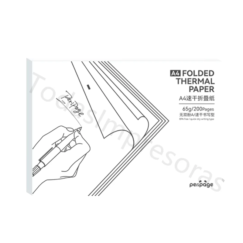 PeriPage A4 미니 프린터, 빠른 건조 및 장시간 보관, 연속 열 용지 100 시트, 접은 열 용지, Papel Termico