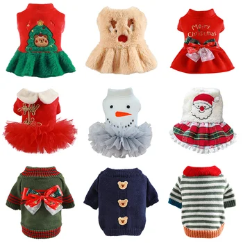 17 Styles Winter Pet Clothes Dress Wool Christmas Skirt Cute Small Dog Holiday Suit Cat Warm Suit Yorkshire Chihuahua Bulldog 1