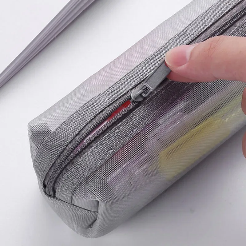 반투명 간단한 메쉬 펜 가방 학생 시험 문구 가방 대용량 휴대용 문구 보관 가방 학습 용품