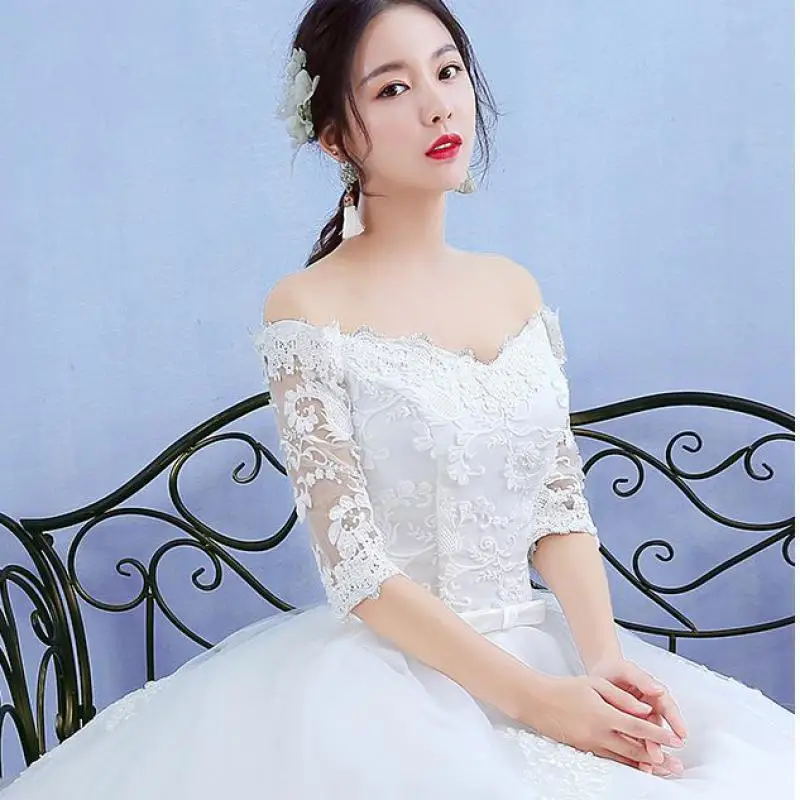 Maria Novia Half Sleeve Belt Wedding Dresses Off The Shoulder Lace Boat Neck Bride Dress Ball Gown Robe De Mariee Customized 5
