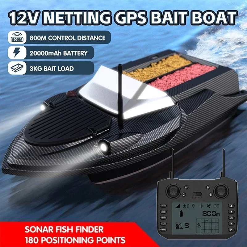 V080 12V High Power 800M Fishing Bait Boat 180 Fishing Spots Load 3KG 15KM/H Fish Finder Intelligent Cruise Return Trawler