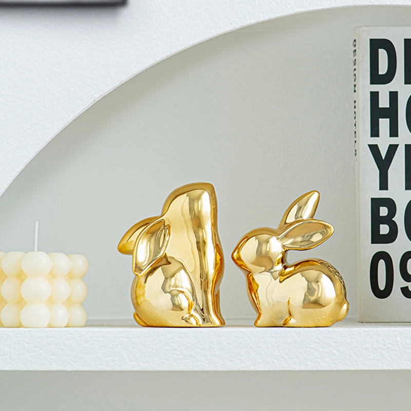 Ceramic rabbit ornament living room decor miniature item office decoration accessories home garden figurine bedroom decorations