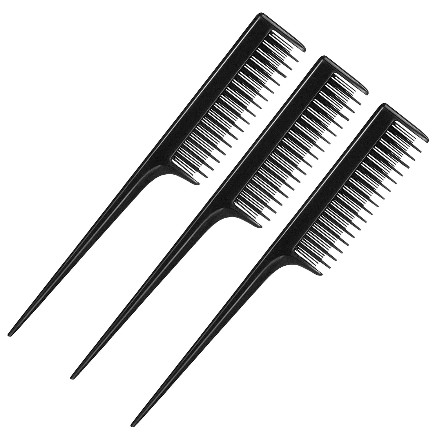 3 Piece Triple Teasing Comb, Rat Tail Combs for Women, Tool Structure Tease Layers Rattail Comb