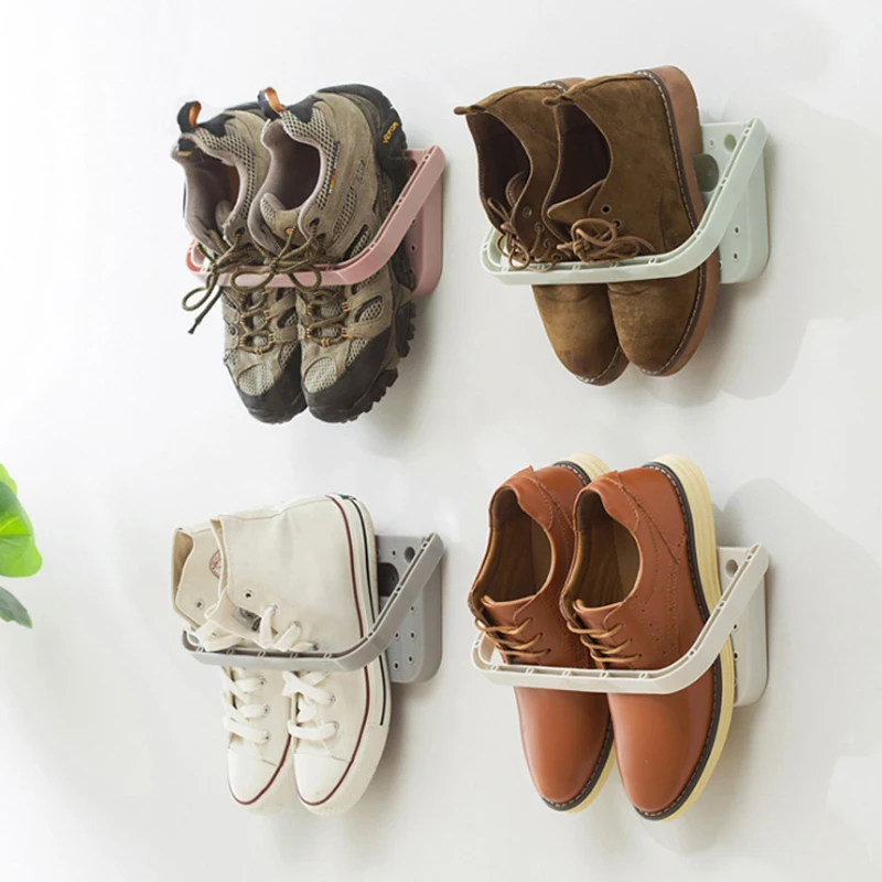 1pc seamless wall-mounted shoe rack home storage three-dimensional wall slippers shelf high heels sports shoes storage rack