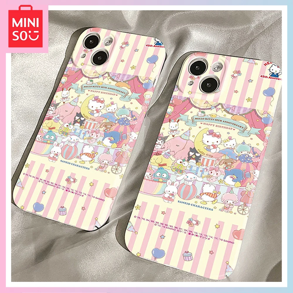 

2023 New Miniso Hello Kitty Cute Cartoon Iphone12/13Promax Fashion Simple Iphone Xs All-Inclusive Anti-Fall Couple Phone Case