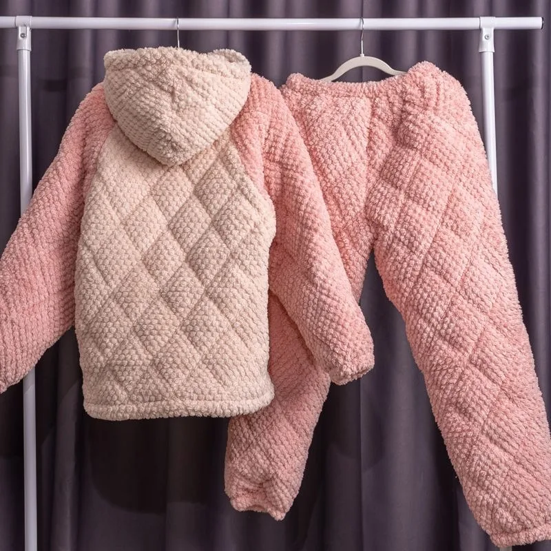 2024 New Popular Winter Three-layer Cotton Sleepwear Girls Warm Pajamas Home Clothes Set Thickened Velvet Coral Loungewear Suit