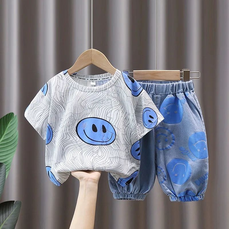 

Children Tracksuit 2-10Years Boy Clothing Set Summer Fashion Letter Print Boys Sets Kids T Shirts Tops Loose Shorts 2pcs Outfit