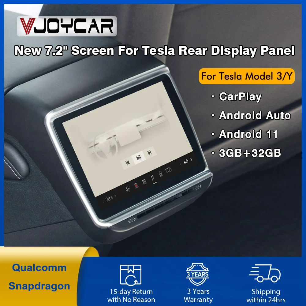 2024 Updated 7.2inches Rear Display Panel For Tesla Model 3 Model Y AC Control Screen Multimedia Player CarPlay Android Auto