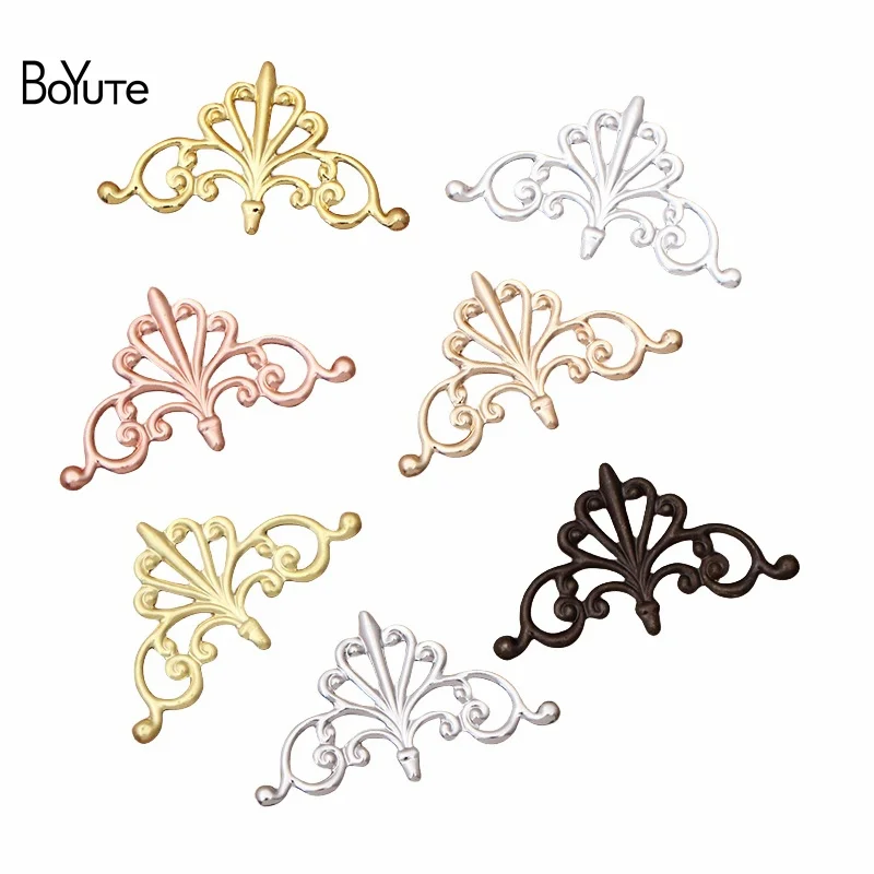 BoYuTe Filigree Wholesale (100 Pieces/Lot) Metal Brass Stamping 16*28MM Flower Filigree Findings Diy Jewelry Accessories