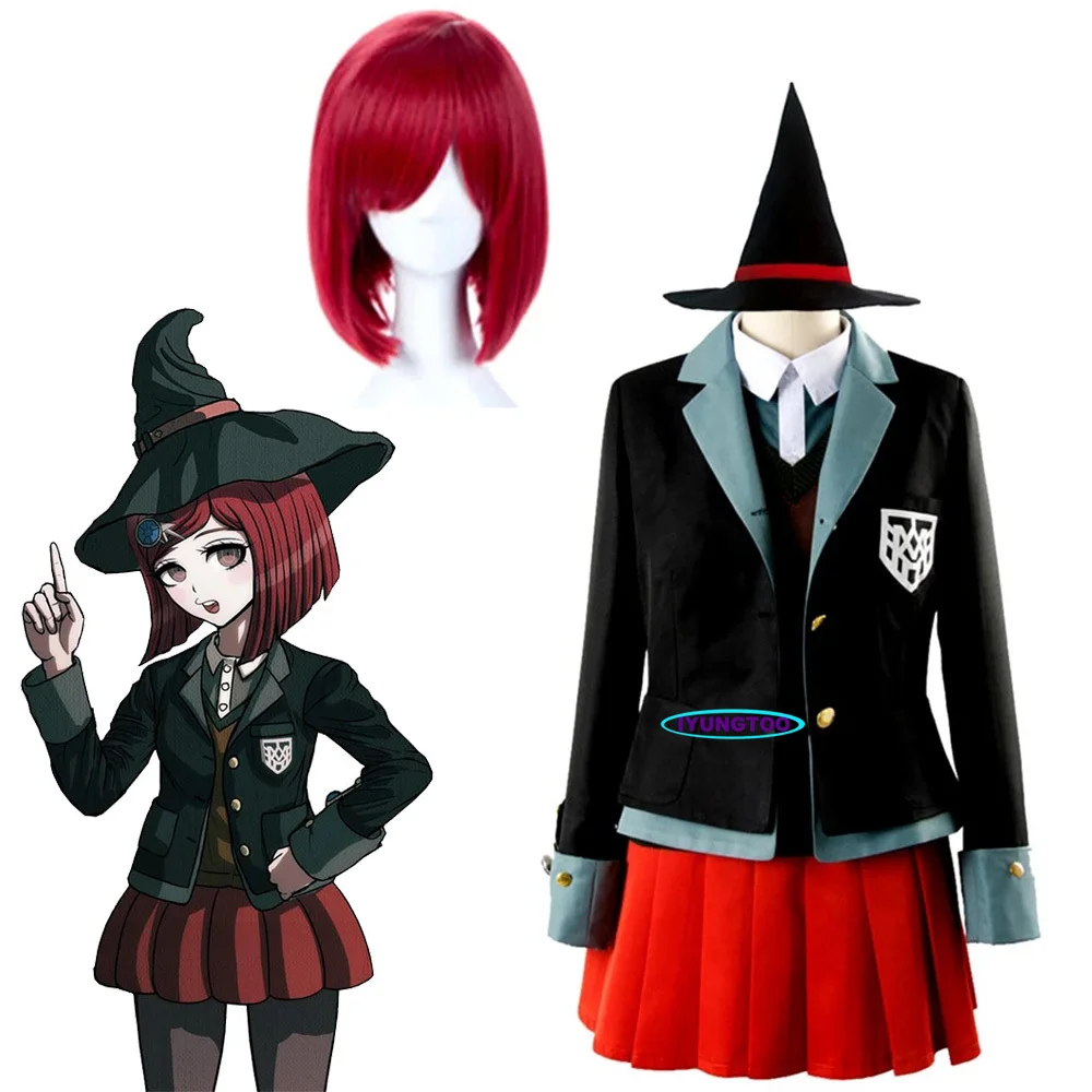 

Anime Danganronpa Magician Yumeno Himiko Cosplay Costume Halloween Party Skirt Set Suit Red Magic Hat School Girl Uniform