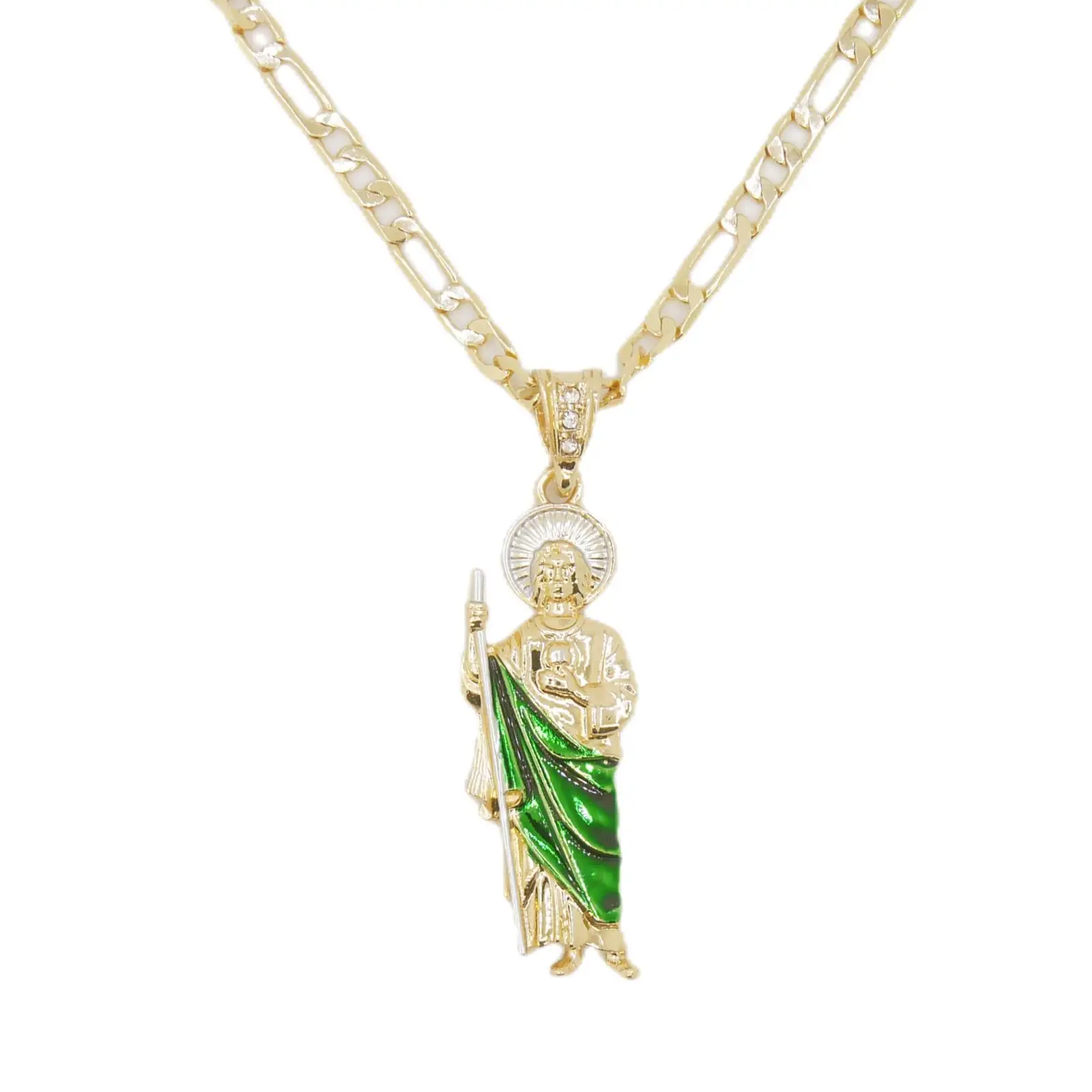 【最終値下げ‼️】セドナライト原石　カセドラルロック❤️美品 Saint Jude Necklace 14K Gold Plated San Judas Pendant Figaro