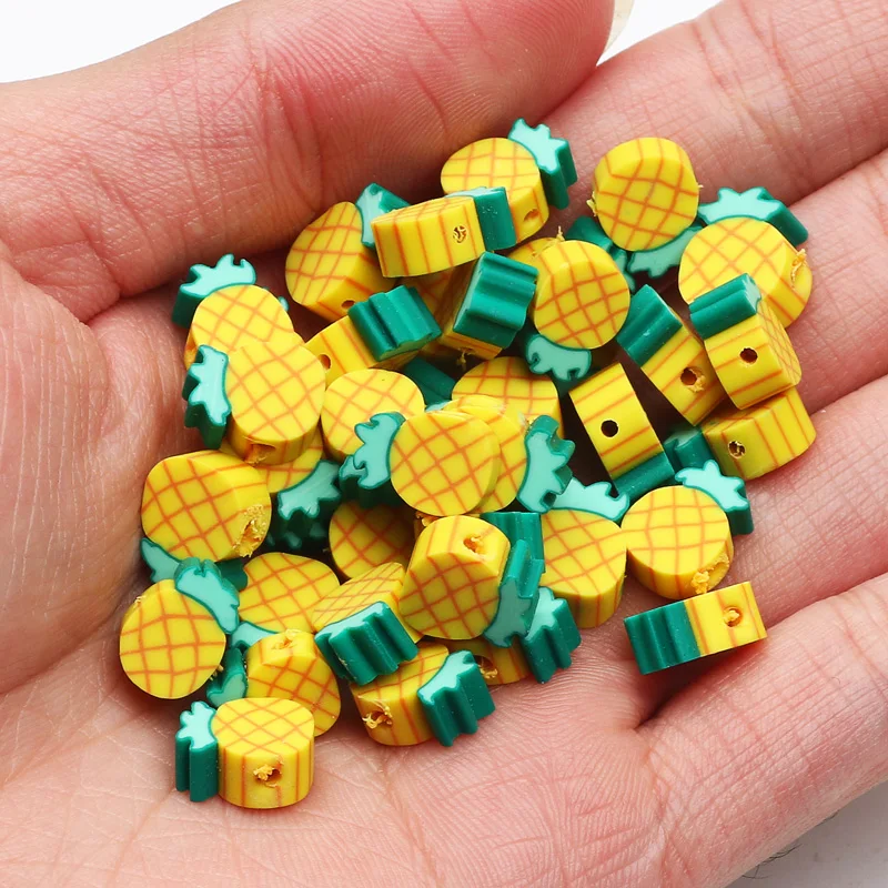 BaoQian 20/50/100pcs Yellow Pineapple Beads Polymer Clay Beads Handmade  Spacer Beads For Jewelry Making Diy Bracelet Accessories