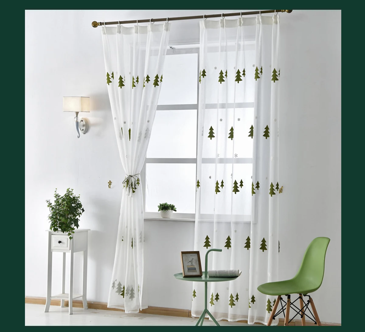 Description Picture 6 of itemChristmas Tree Curtain for Living Room Sheer Tulle Voile Drapes Embroidered Window Screen Christmas Decoration 1PC