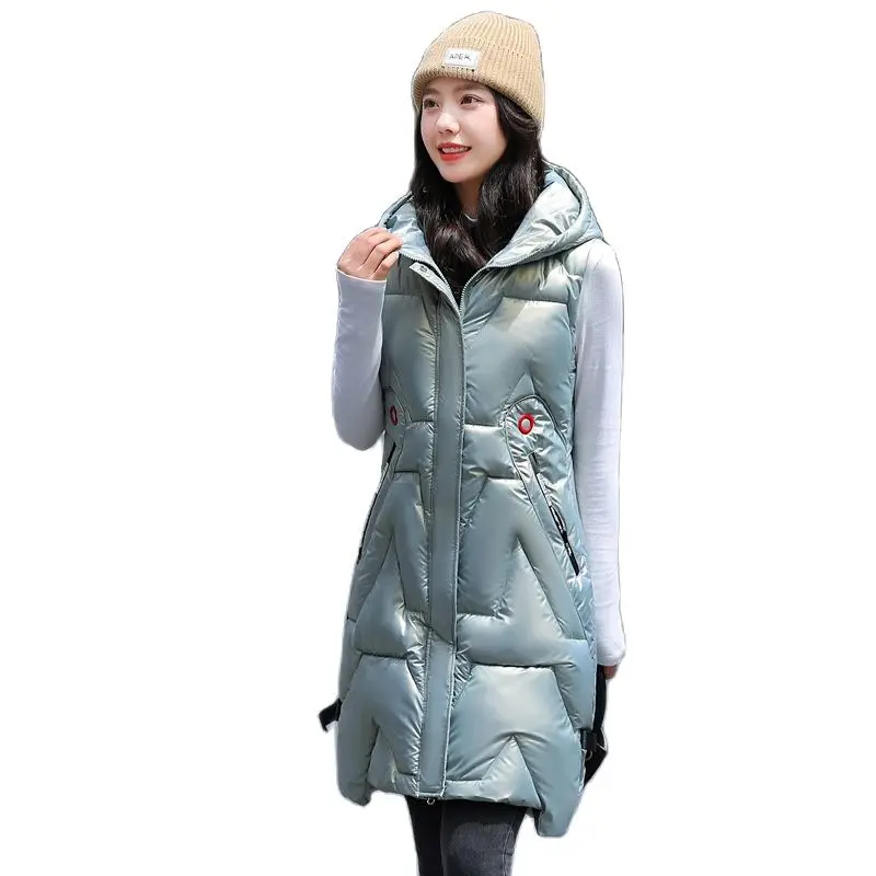 

Knee Mid-length Hooded Thick Warm Women's Cotton Vest 2023 New High Quality Autumn Winter Jackets Slim Splice Casual Waistcoat