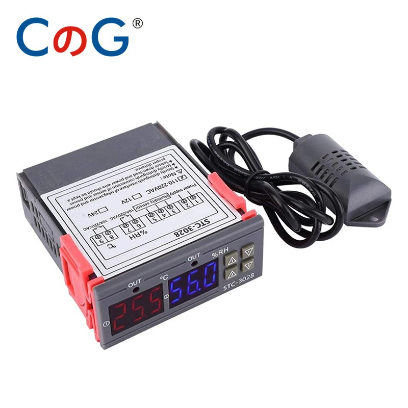 CG STC-3028 듀얼 디지털 온도 습도 컨트롤러, 가열 냉각 온도 조절기, 인큐베이터용 온도 조절기, 12V, 24V, 220V