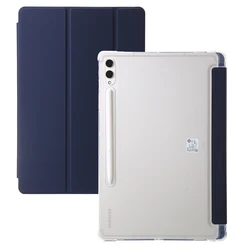 Trifold PU Leather Stand Cover with Transparent Back Shell for Tab S9 11 inch (Navy Blue)