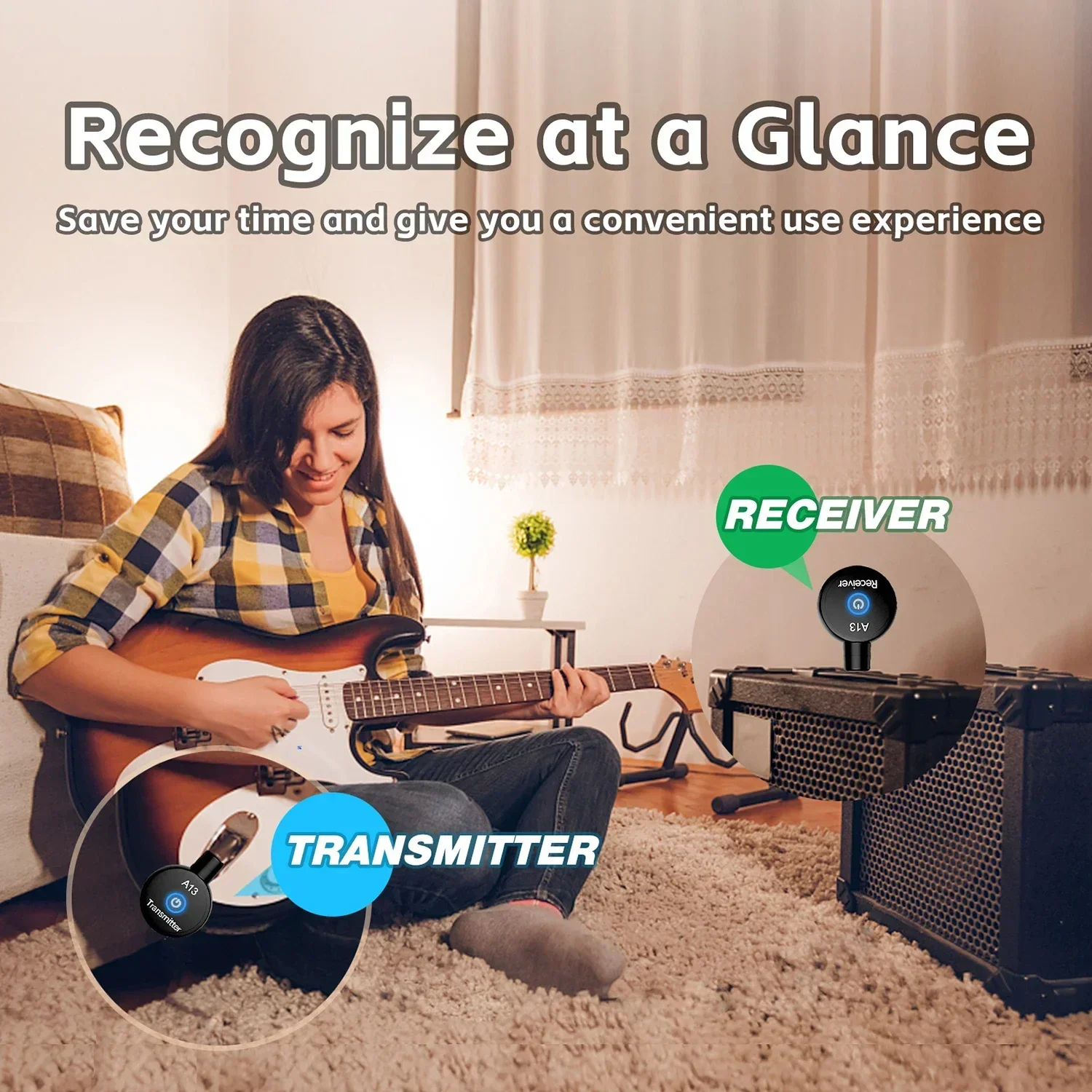 2.4GHz Mini Wireless Guitar System Rechargeable Audio Wireless Guitar Transmitter Receiver for Bass Electric Instruments