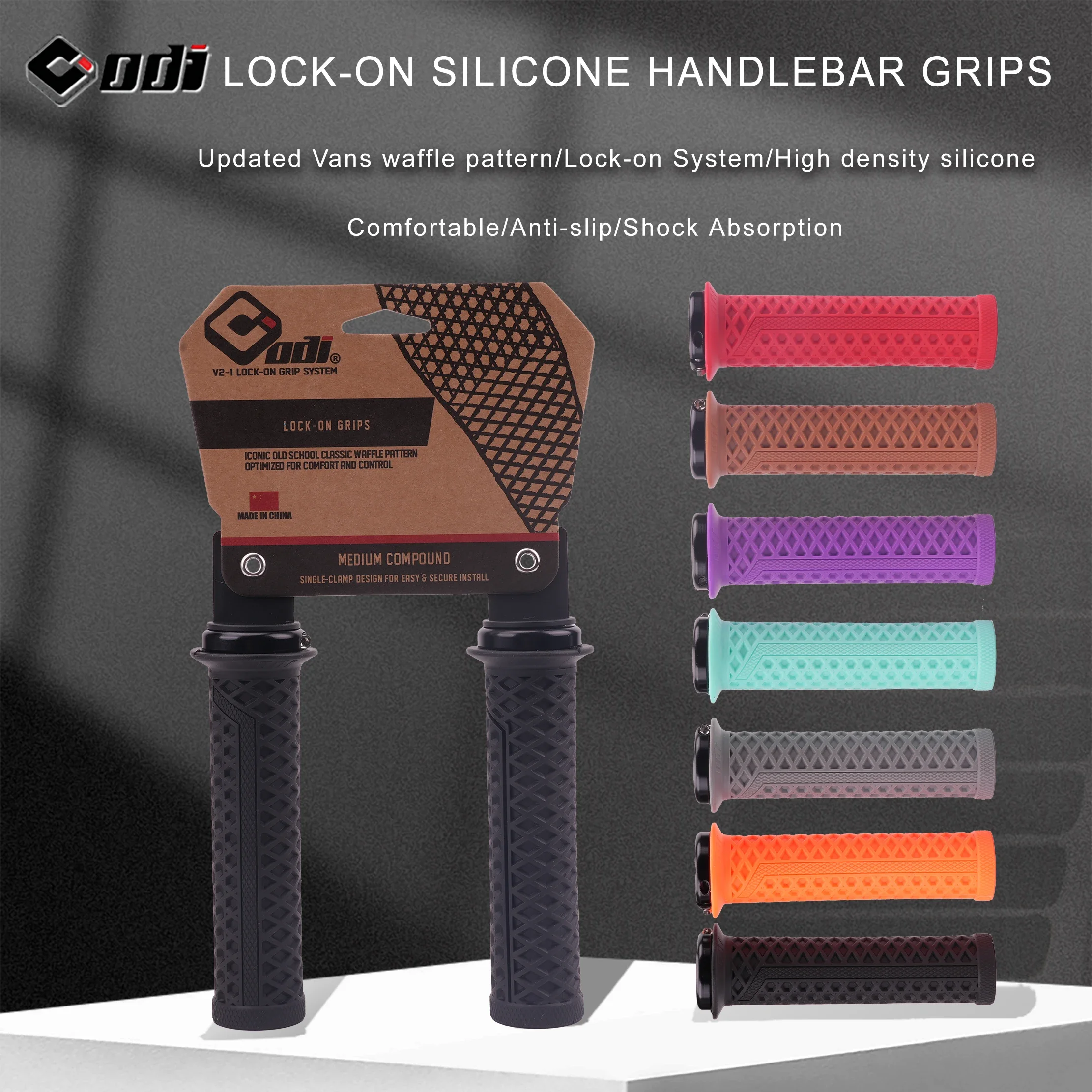 Impugnature MTB Lock-on Half-Waffle in silicone viola e nero