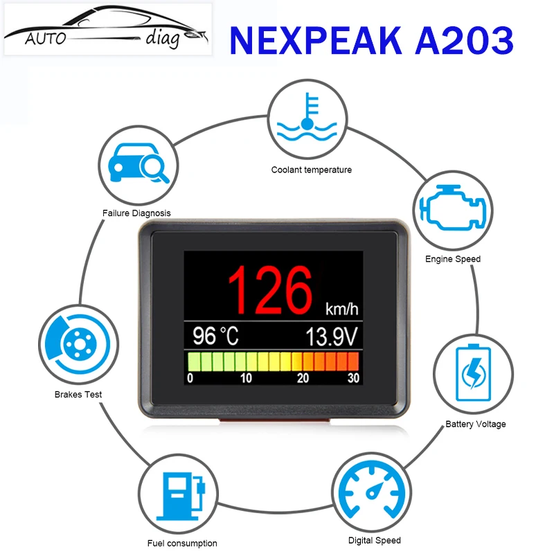 

NEXPEAK A203 OBD2 On-board Computer Car Digital Computer Trip Display Speed Fuel Consumption Temperature Gauge OBD2 Scanner NEX