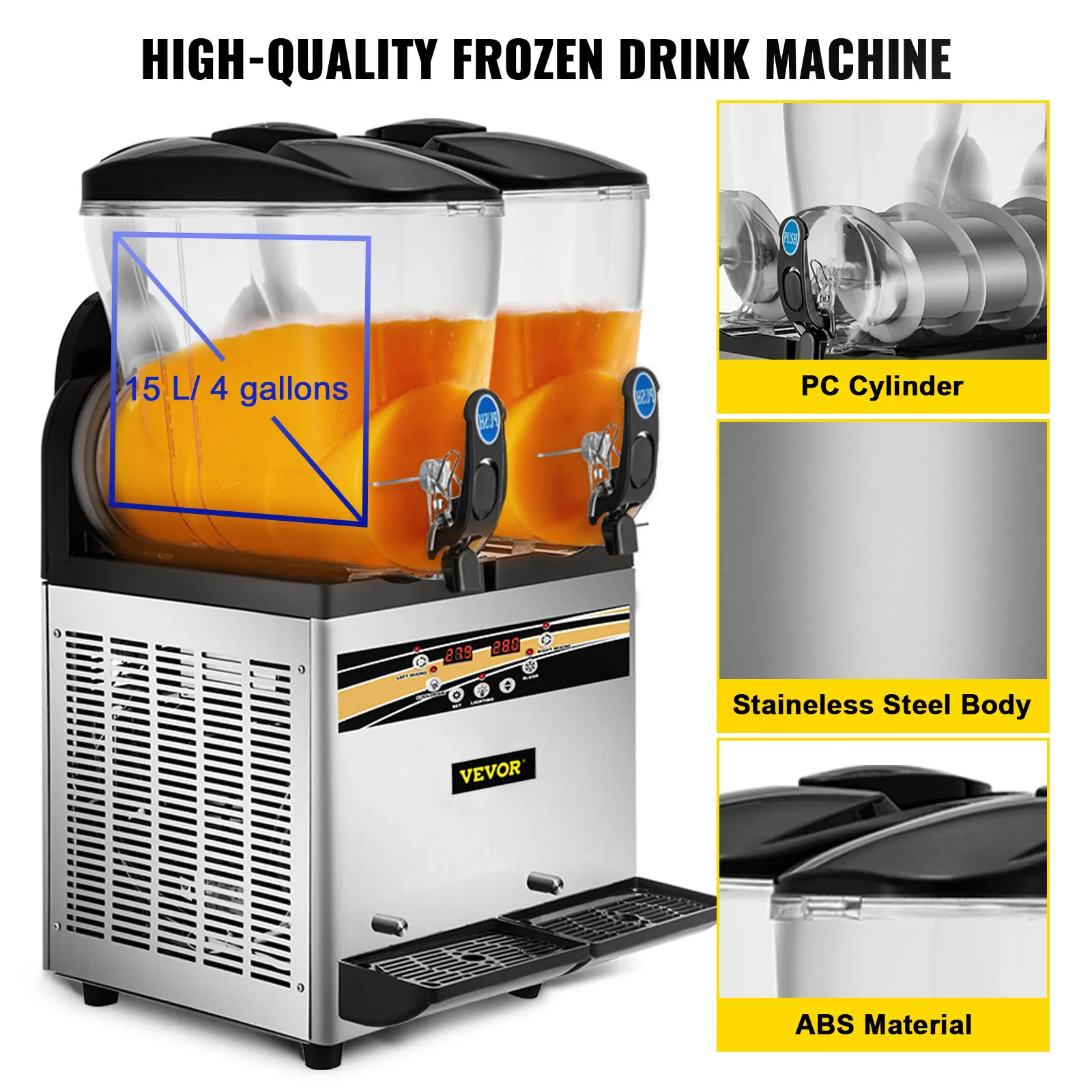 Beverage Dispenser Slushy Machine VEVOR 2x15L Commercial Slushy Machine Double Drink Dispenser for Home Bar Restaurant
