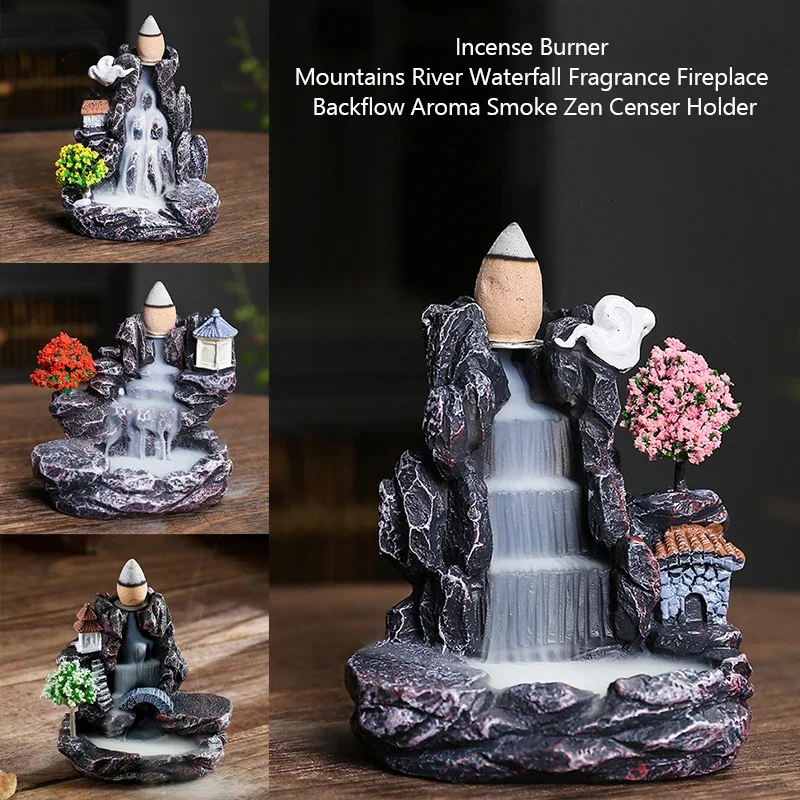 Backflow Incense Holder Waterfall Incense Burner Home Decor Aromatherapy Ornament with Backflow Cones
