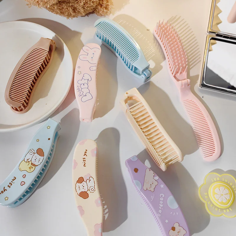 1pc Mini Baby Girls Hairbrush Cute Cartoon Bear Bunny Puppy Hair Comb Small Portable Fold Kids Girl Hair Brush Accessories