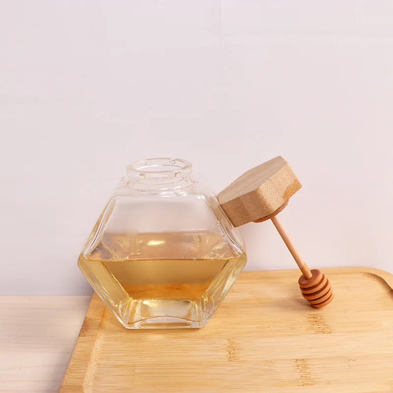 honingraat vorm honing pot pot met dipper hittebestendige glazen opslag container honing pot glas honing pot met dipper en deksel cover voor thuis keuken