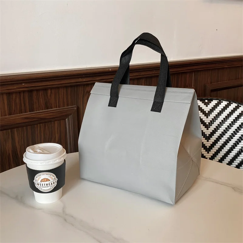StoBag 10pcs Grey Non-woven Insulation Tote Bag Portable Fabric for Food Drinks Package Keep Warm Cold Delivery Reusable Pouch 5