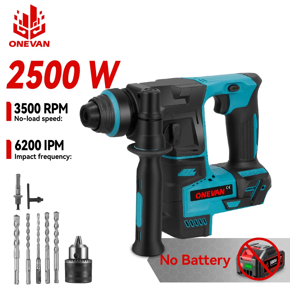 2500W Brushless Electric Hammer Drill Portable Cordless Lightweight Impact Drilling Power Tools For Makita Battery Pin