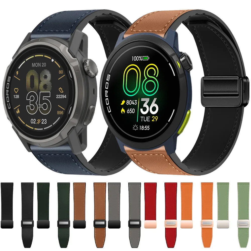 Premium Hybrid Silicone-Leather Strap with Magnetic Buckle, 20mm/22mm