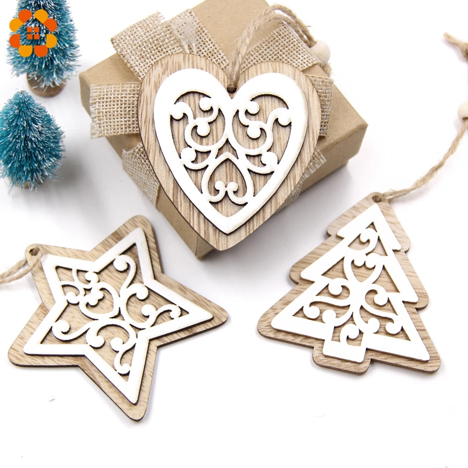 Christmas decorations 6PCS/Lot Multi European White Wooden Pendants Ornaments Hanging Gifts Wedding&Christmas Party Decorations Tree Ornaments