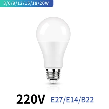 거실용 가정용 LED 전구, E27, E14, B22, AC220V, 3W, 6W, 9W, 12W, 15W, 18W, 20W