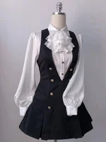 Harajuku Gothic Retro Chic Outfit Women Bubble Sleeve Shirt + Slim Vest + Short Cake Skirt New Vintage Fashion 3 Piece Suit 2025 - Image 4