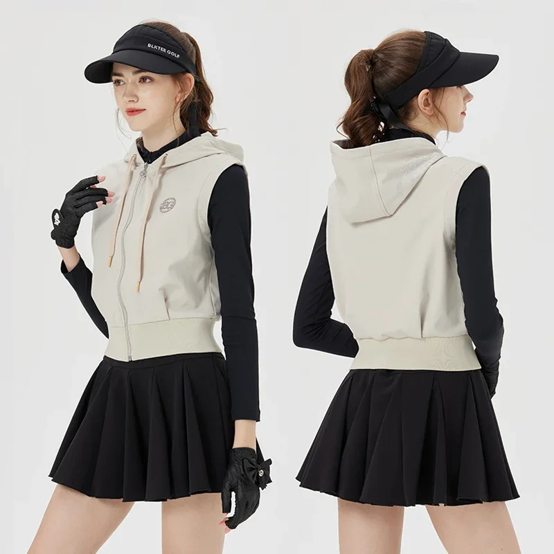 BG New Golf Outfit Women's Vest Fall Winter Warm Hooded Waistcoat Ladies Short Jacket Sports Sleeveless Coat