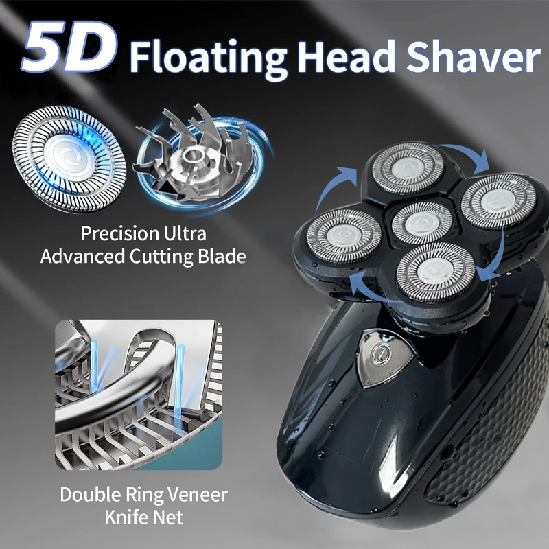 5D Electric Shaver for Bald Men 5 in 1 Professional Mens Razors Shavers Waterproof Bald Shaver Wet&Dry Bald Shaving Grooming Kit 3