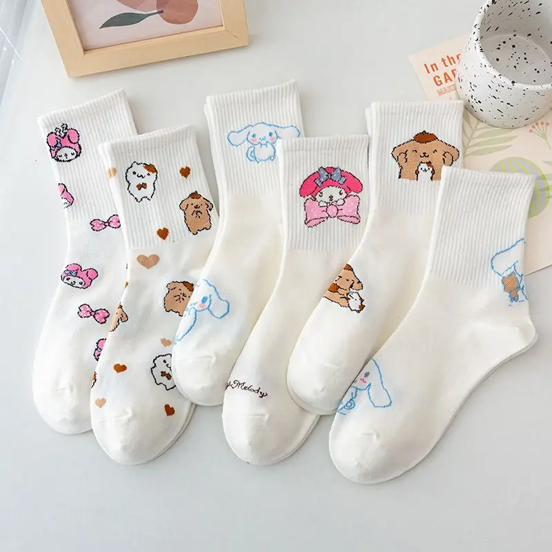 

Kawaii Sanrio Anime Cinnamoroll My Melody Winter Cotton Middle Socks Cute Cartoon Fashionable Soft Socks Gifts for Girls