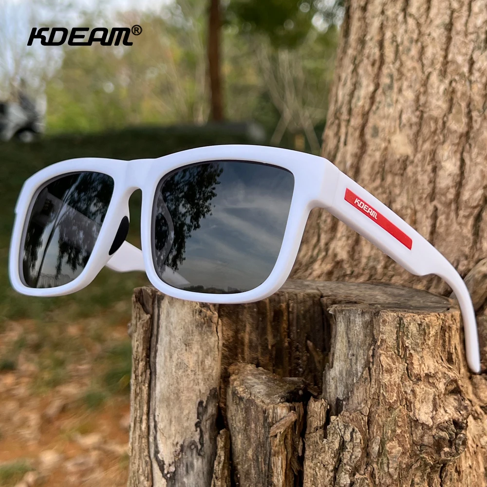 KDEAM-Óculos polarizados masculinos, armação branca, moda, quadrado clássico, novo logotipo 3D, óculos desenhados, esportes de pesca ao ar livre, tons HD, KDEAM