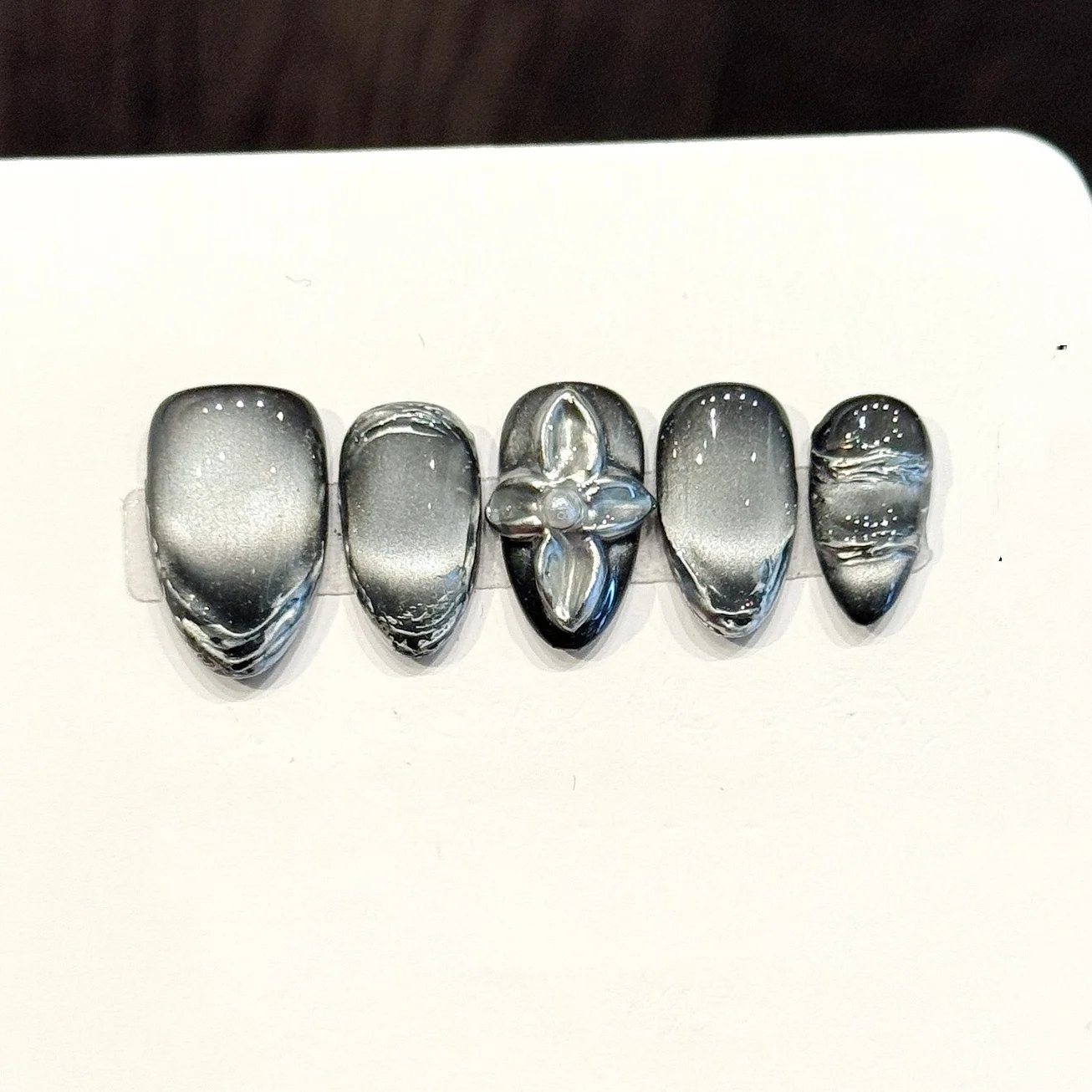 10개 고양이 눈 별 달 모양 가짜 손톱 팁 수제 짧은 붙이는 손톱 라인스톤 디자인 아몬드 풀커버 착용 가능한 인조 손톱