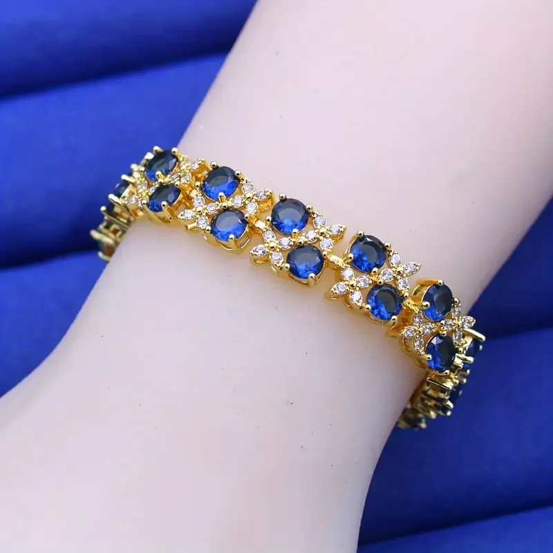 Luxuriöses Vintage-Armband mit blauem Zirkonia, 18 Karat vergoldet, Schmuck für Frauen, perfekt für Hochzeiten, Partys, Valentinstagsgeschenk