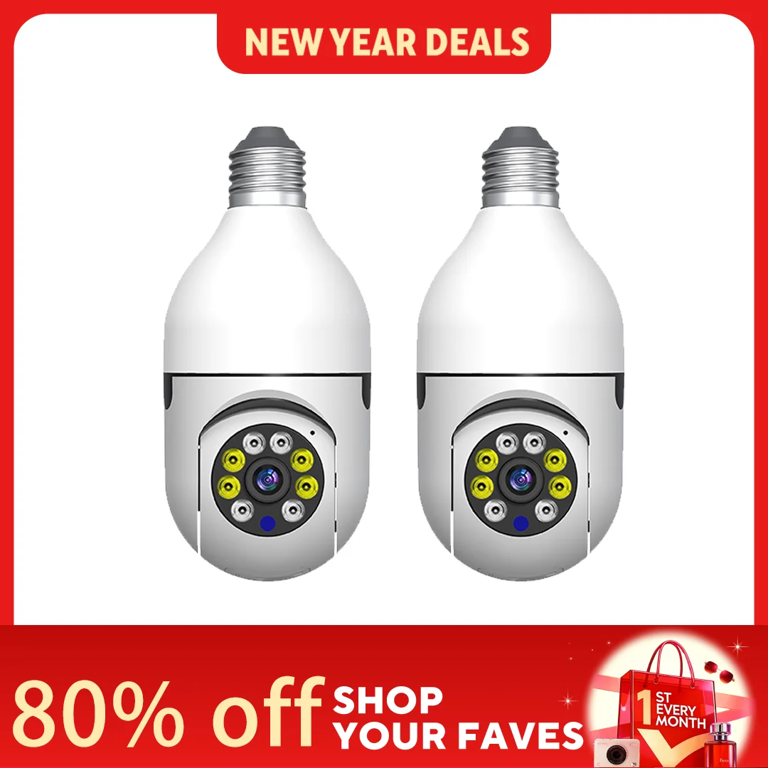 2Pc Ease Life APP-Light Bulb Security Cameras Outdoor Wireless WiFi 5GHz 360 Degree E27 Light Socket Screw In